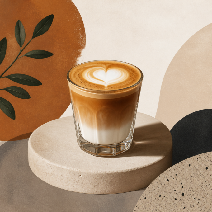Editorial illustration for an article titled "Cortado Coffee: A Small, Balanced