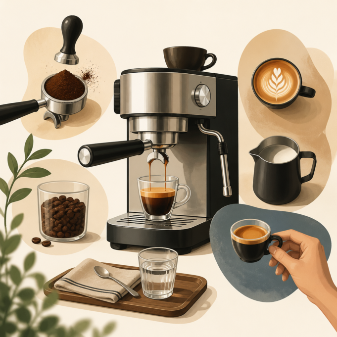 Editorial illustration for an article titled "Espresso Made Simple: A Friendly G