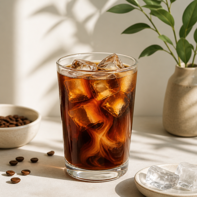 Editorial illustration for an article titled "Iced Americano: A Simple Guide to