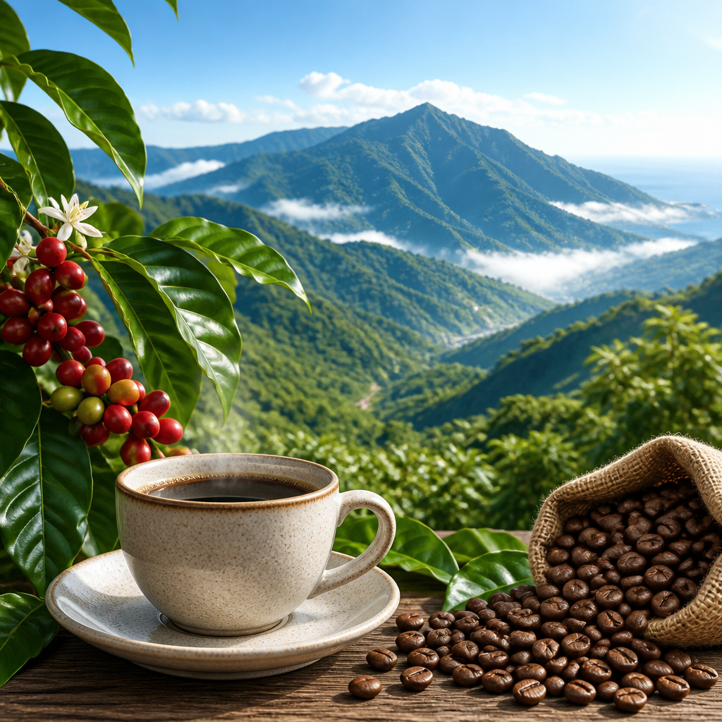 Editorial illustration for an article titled "Jamaica Blue Mountain Coffee: Why