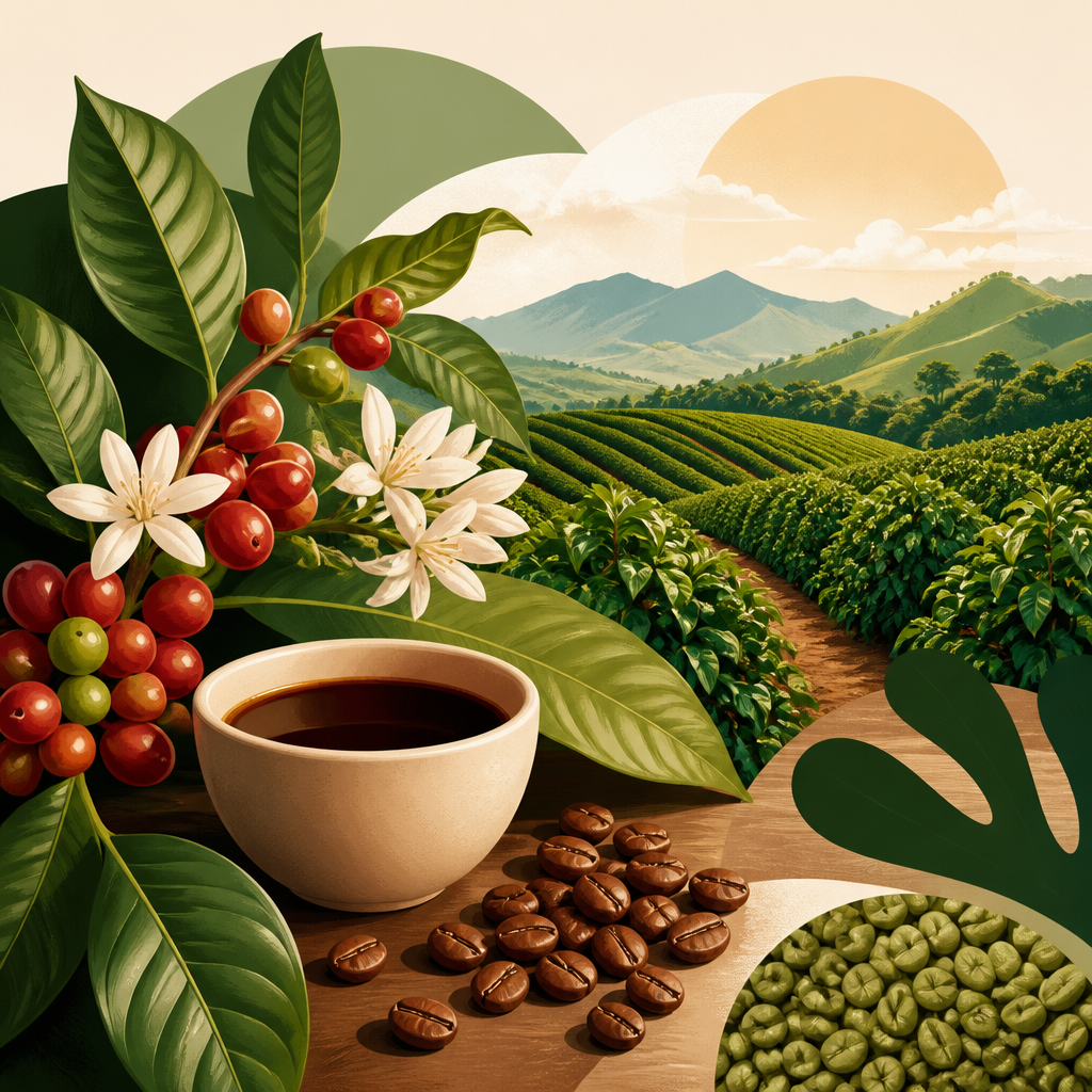 Editorial illustration for an article titled "Mundo Novo Coffee: A Friendly Guid