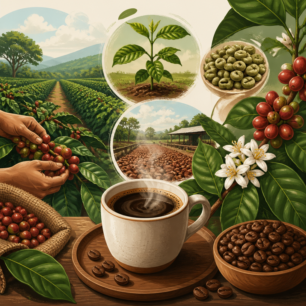 Editorial illustration for an article titled "Robusta Coffee: A Friendly Guide t