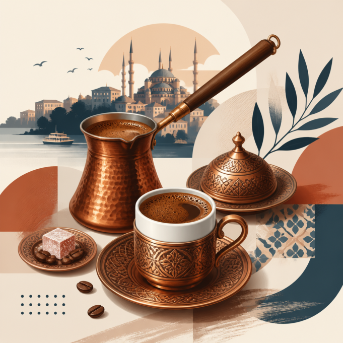 Editorial illustration for an article titled "Turkish Coffee: A Rich Tradition i